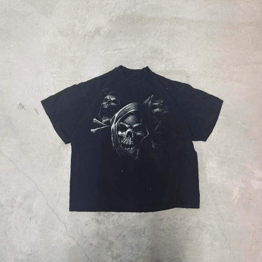Vintage 90s Triple Hooded Reaper Skull Graphic Tee